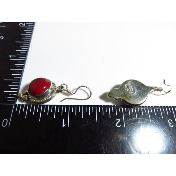 Red Jasper Dangling Earrings Mexico Sterling Silver 1 1/2" Drop French Wire - Picture 6 of 6